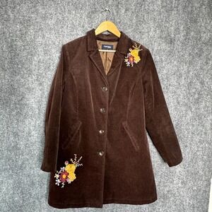 Chadwicks Jacket Womens 12 Brown Corduroy Floral Embroidered Hipster Country